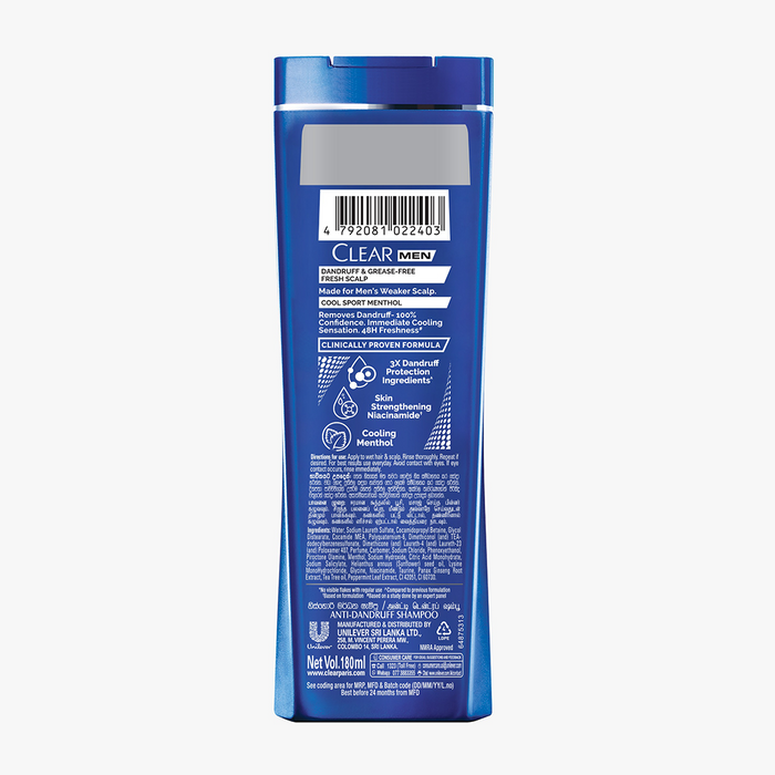 Clear Men Cool Sport Menthol Shampoo 180ml