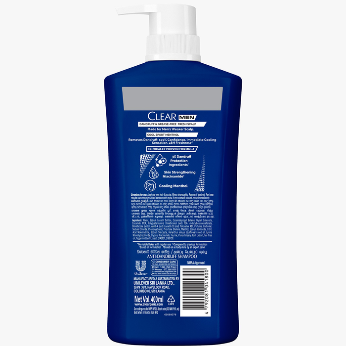 Clear Cool Sport Menthol Shampoo 400ml