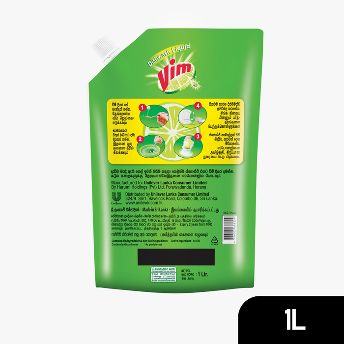Vim Dishwash Liquid Spouted Pouch 1L