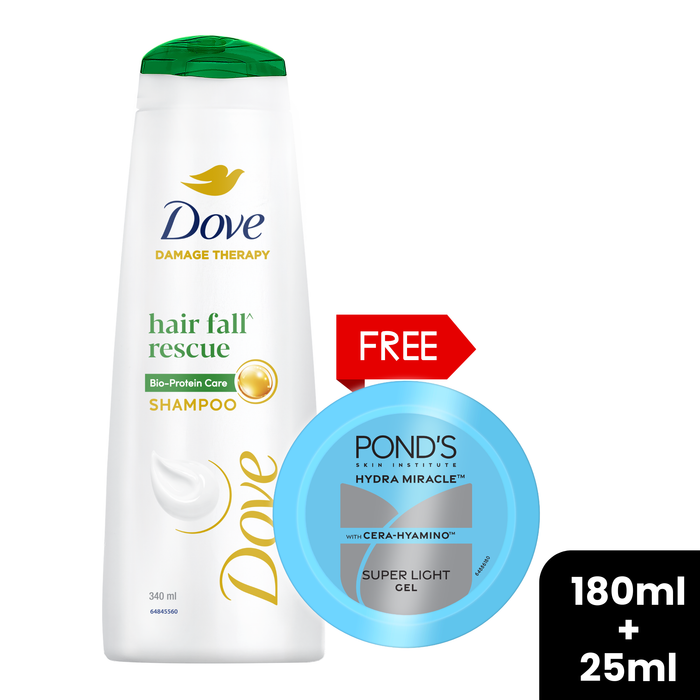 Buy Dove Hair Fall Rescue Shampoo 180ml, and get a Ponds Super Light Gel !