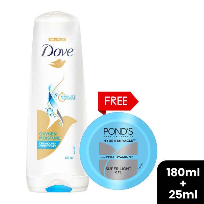 Buy Dove Oxygen Moisture Bio-Protein Conditioner 180ml, and get a Ponds Super Light Gel !